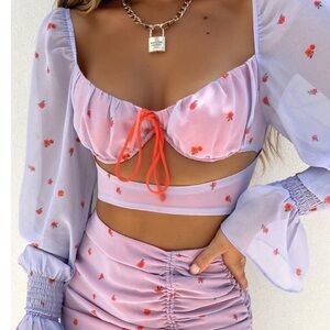 White Fox Dare to Dream Crop‎ in Lilac Rose Sheer Long Sleeve Women’s Size XS